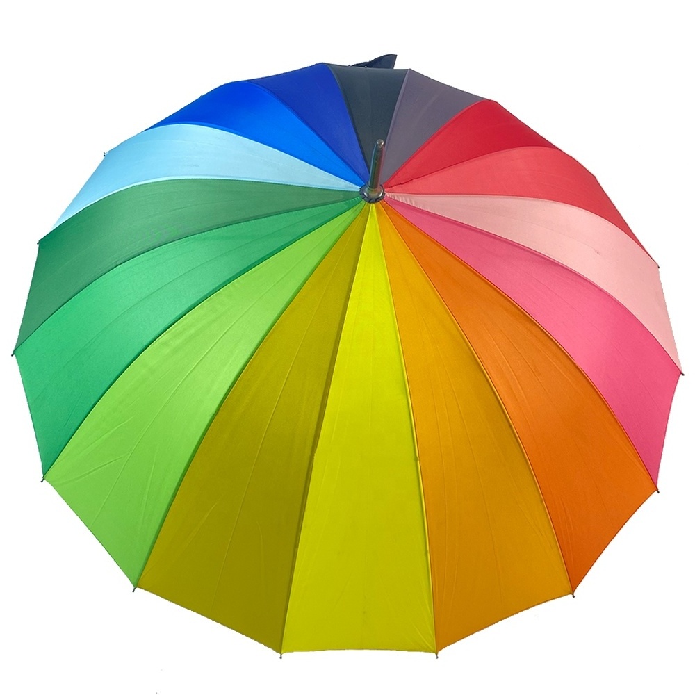 OVIDA 23 Inch 16 Ribs Rainbow Umbrella Colorful Crook Handle Custom Umbrella