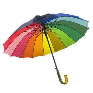 OVIDA 23 Inch 16 Ribs Rainbow Umbrella Colorful Crook Handle Custom Umbrella