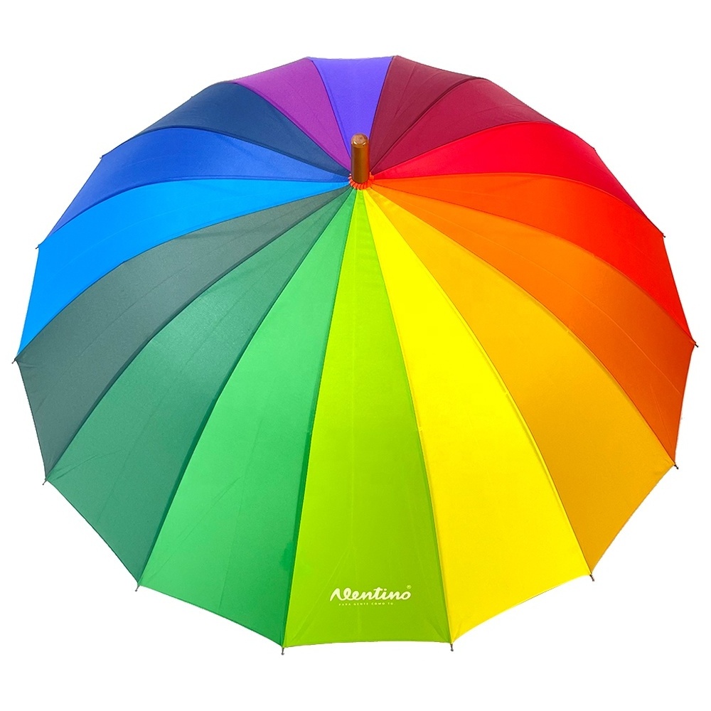 Ovida Wholesale Customized Logo Colorful Promotional Straight Umbrella Child Rainbow Tie Dye Umbrella 16K Rainbow Umbrella