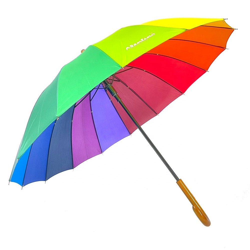 Ovida Wholesale Customized Logo Colorful Promotional Straight Umbrella Child Rainbow Tie Dye Umbrella 16K Rainbow Umbrella