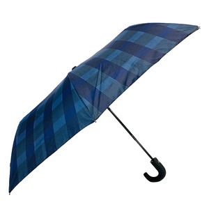 OVIDA Blue Color Scheme Plaid Pattern Umbrella Black Metal Frame Automatic Folding Umbrella Promotional