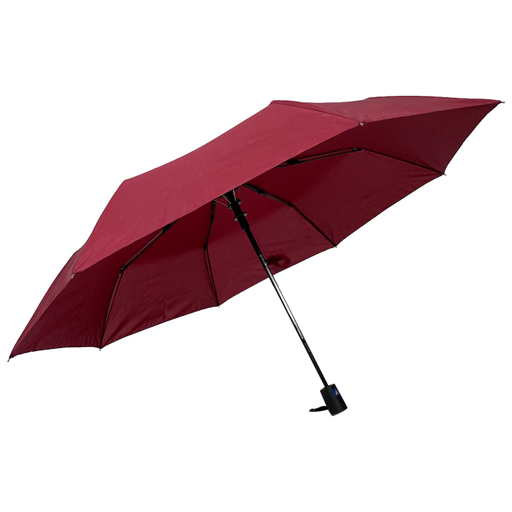 OVIDA Automatic Folding Umbrella Rubber Coated Handle Dark Red Fabric Color Umbrella With Logo