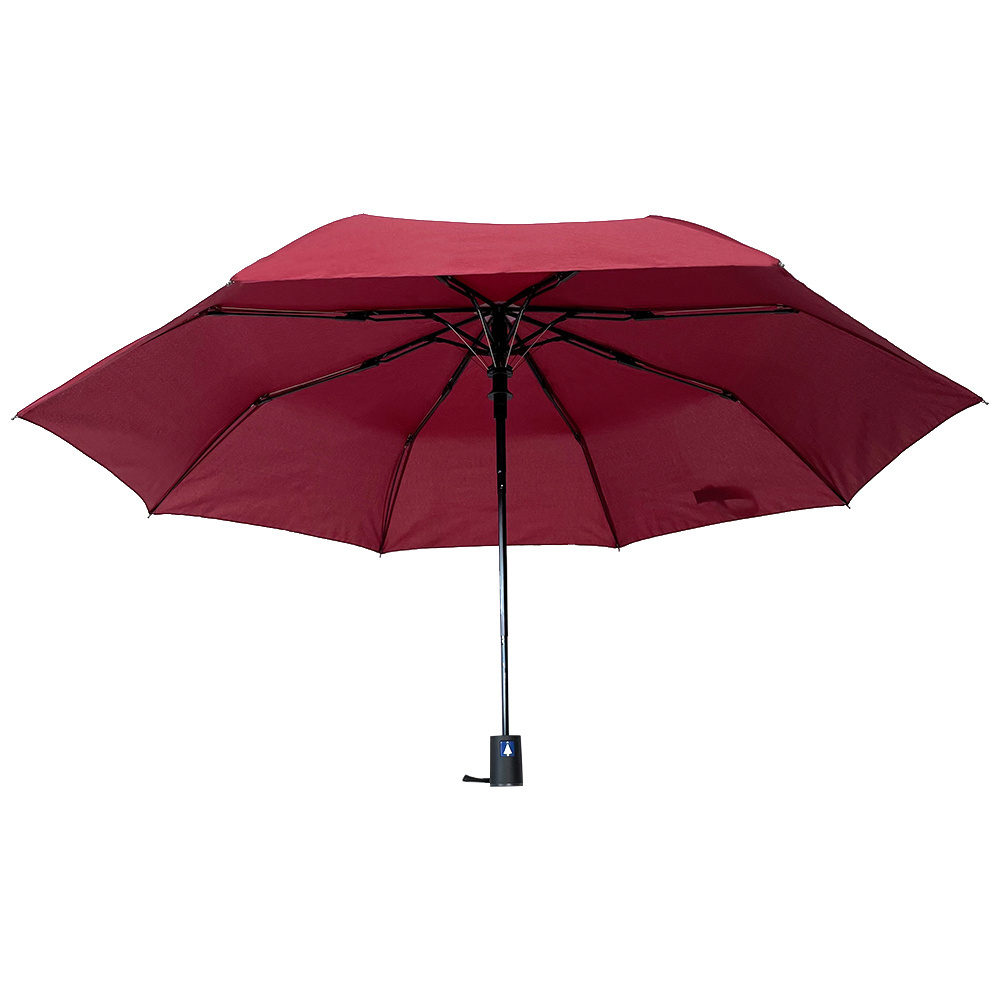 OVIDA Automatic Folding Umbrella Rubber Coated Handle Dark Red Fabric Color Umbrella With Logo