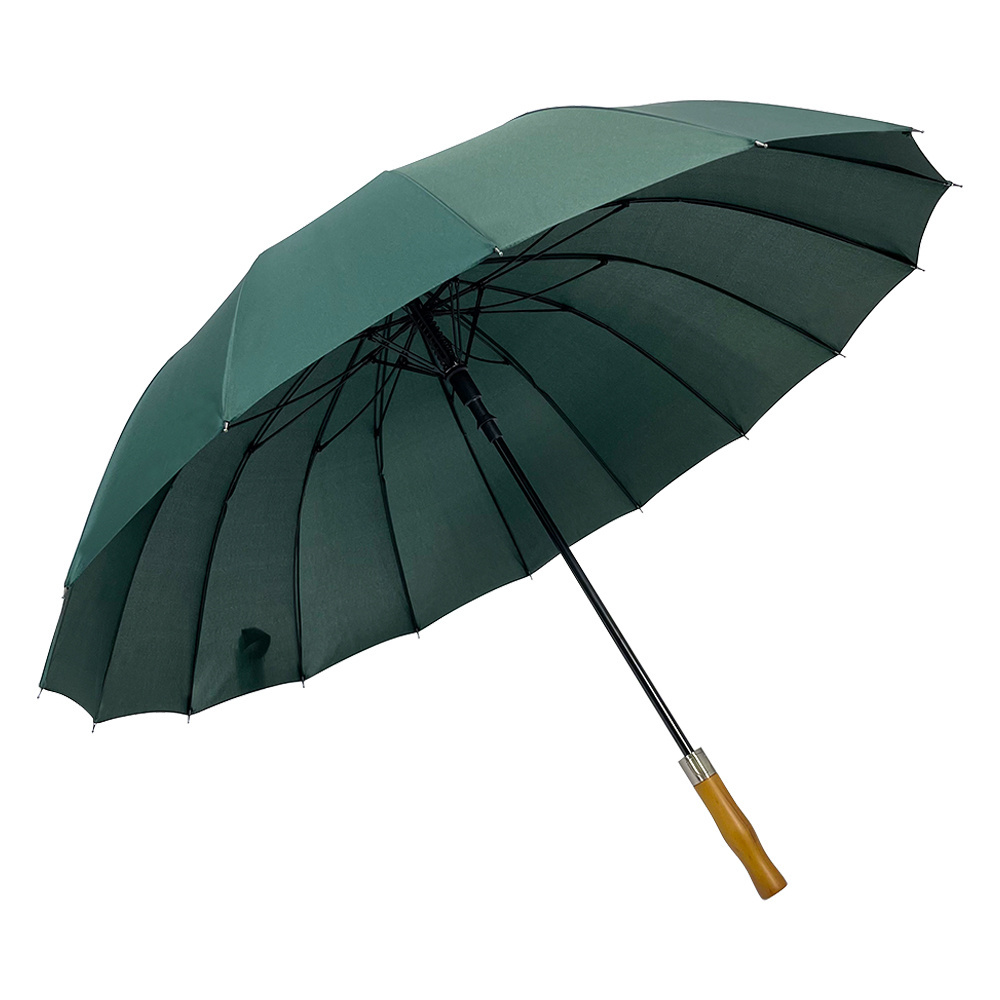 OVIDA Strong Double 8 Fiber Ribs Wooden Straight Handle Dark Green Customized Design Golf Umbrella Promotional