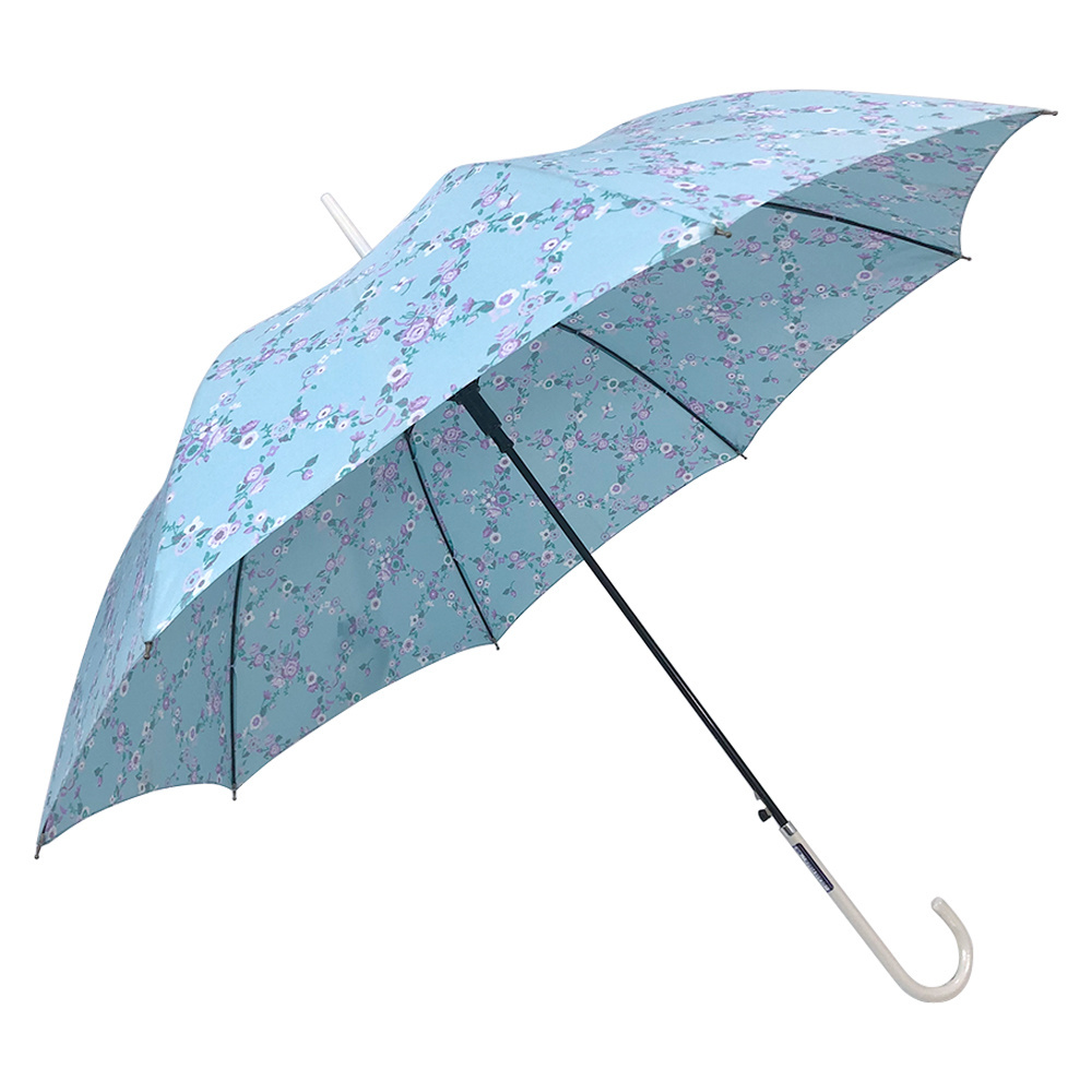 23 Inch 8K Korean Japanese Parasol Customized Fashionable Sakura Umbrella Strong Straight Leather Handle Rain Umbrella