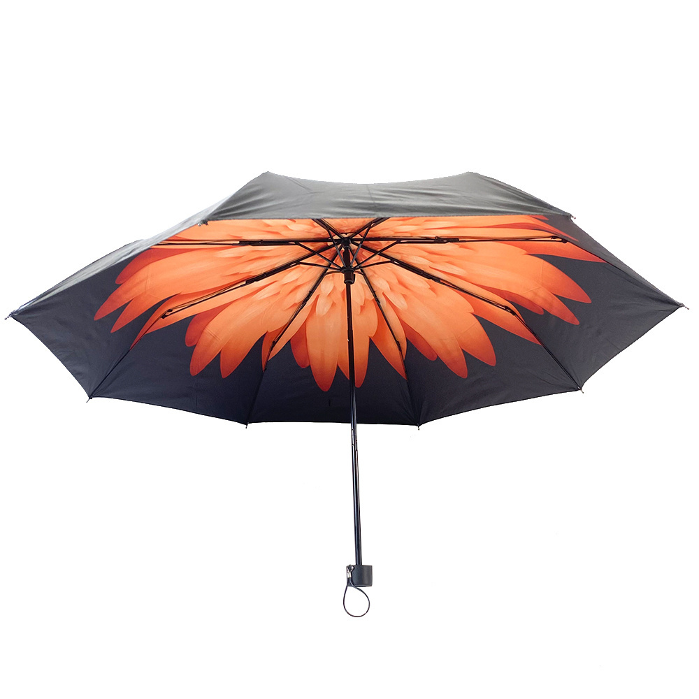 Ovida Custom Branded Mini Umbrella 3-Fold Logo Prints Sunflower Paraguas UV Printing Manual Control Plastic Handle Car Occasion