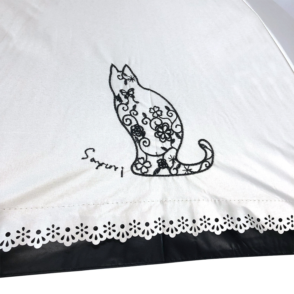 OVIDA Japanese style ladies umbrella with custom embroidery cat logo summer umbrella