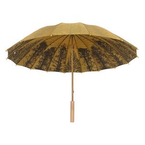 OVIDA Chinese oil paper umbrella with custom bamboo logo printing wooden shaft umbrella