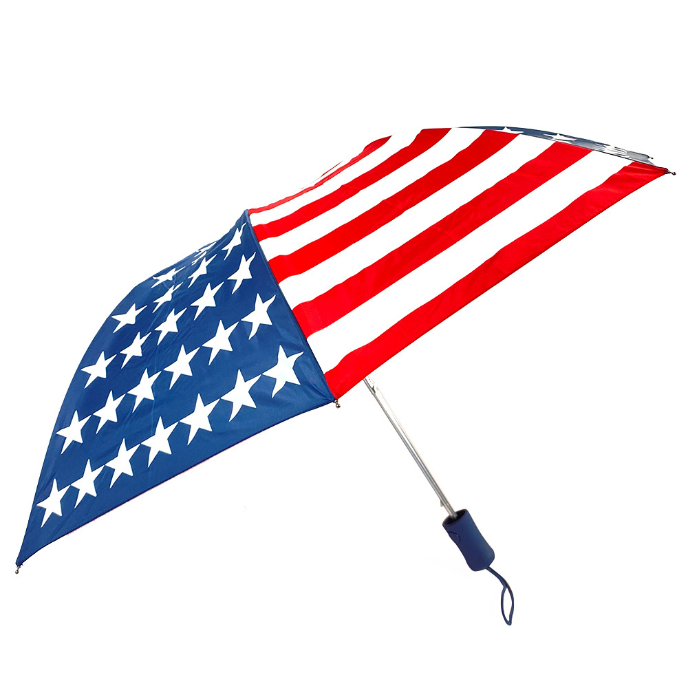 Ovida Customized USA silk printing  2 fold umbrella auto open pongee umbrella for wind poof national flag  umbrella