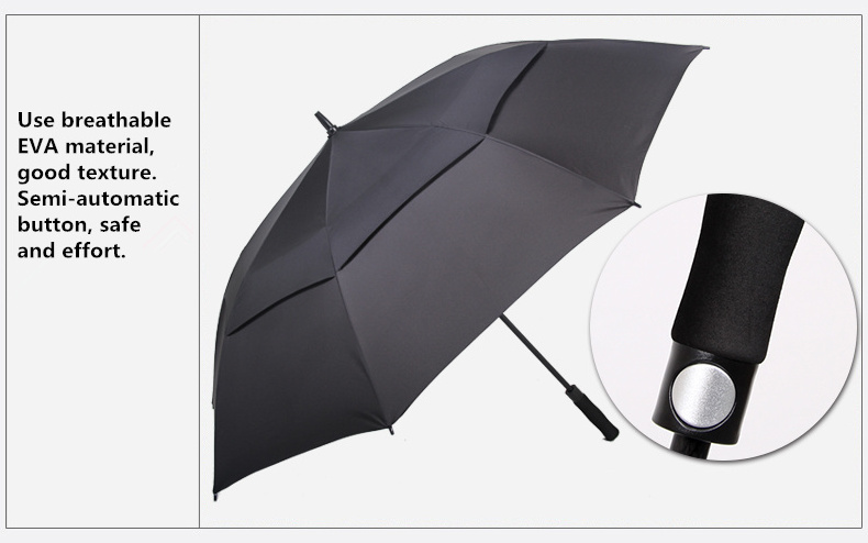 Automatic extra large water resistant storm-proof golf umbrella strong double canopy custom logo durable windproof golf umbrella