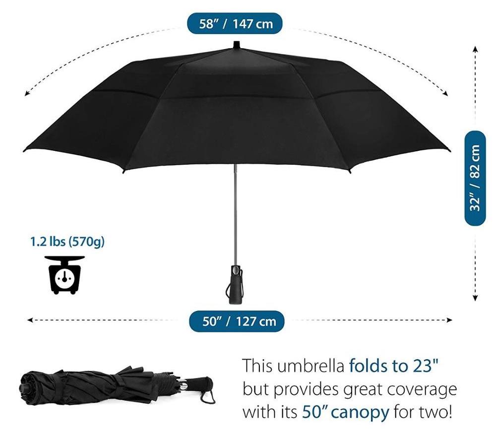 Ovida Big size two folding air vented windproof foldable golf umbrella automatic 2 fold storm vent umbrella umbrella