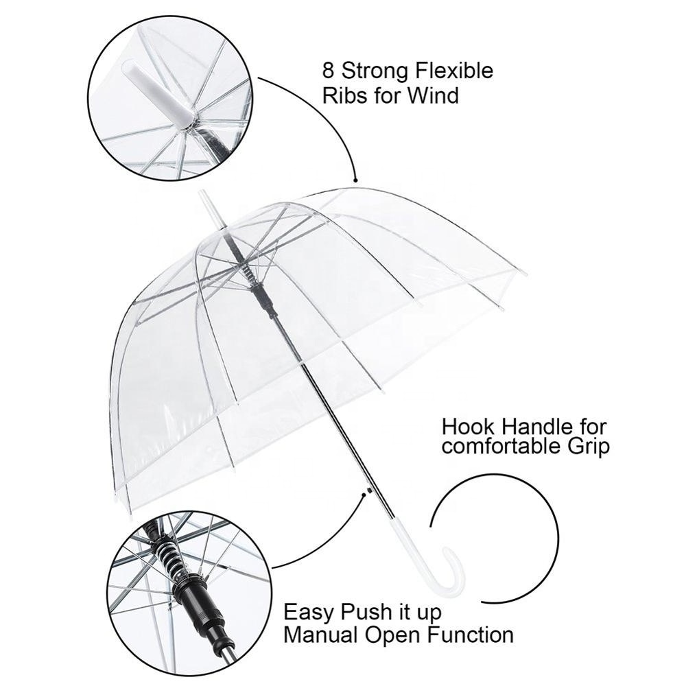 OVIDA WHOLESALE CUSTOM FASHION PROMOTIONAL PVC DOME TRANSPARENT STRAIGHT UMBRELLA