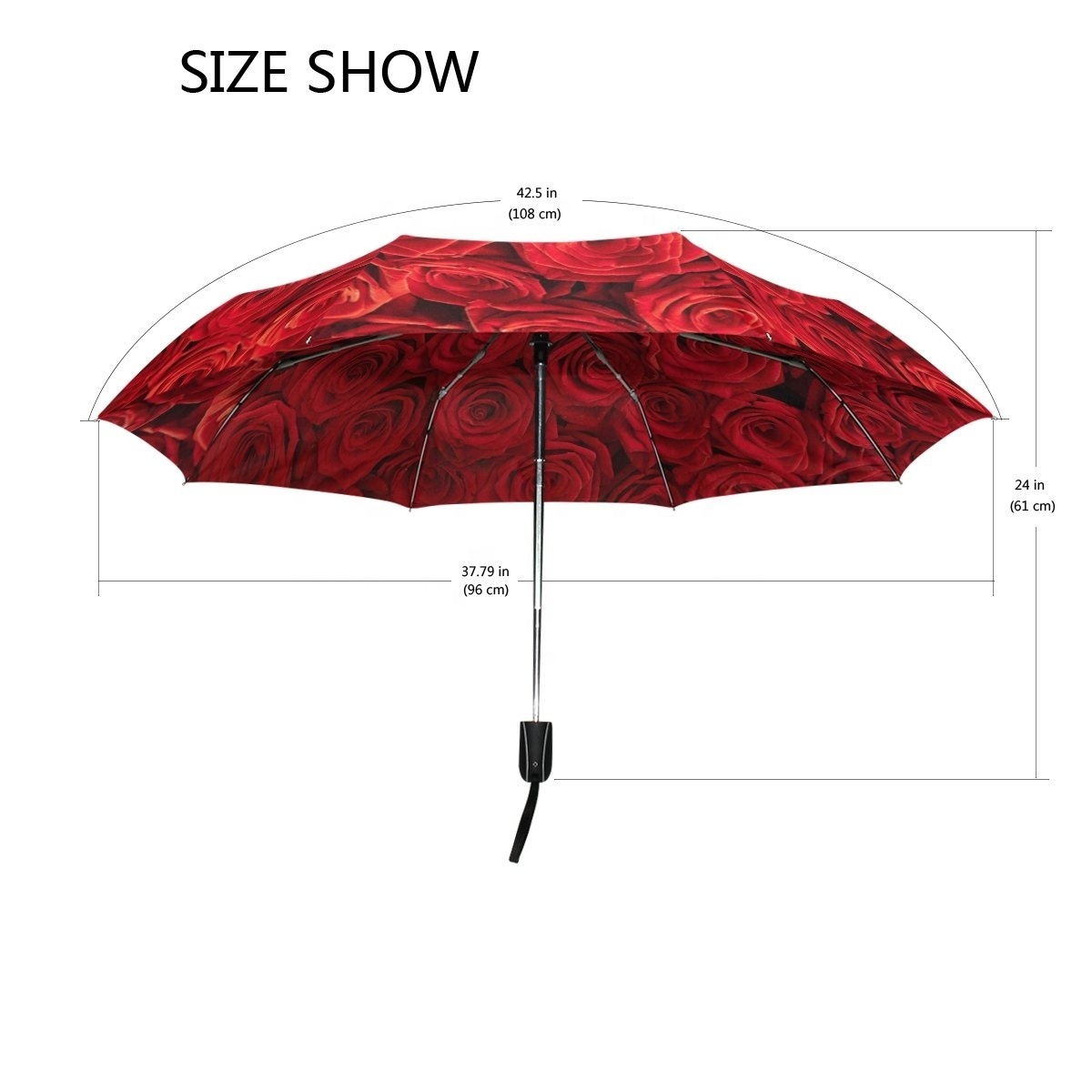 Ovid Full Automatic 3 Fold Custom Print Rose Flower Umbrella for Women