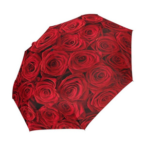 Ovid Full Automatic 3 Fold Custom Print Rose Flower Umbrella for Women