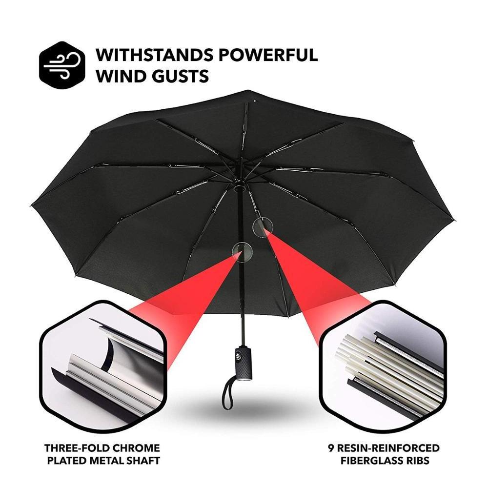 Full automatic open travelling compact umbrella, strong windproof 3 fold open golf umbrella with automatic open and close handle