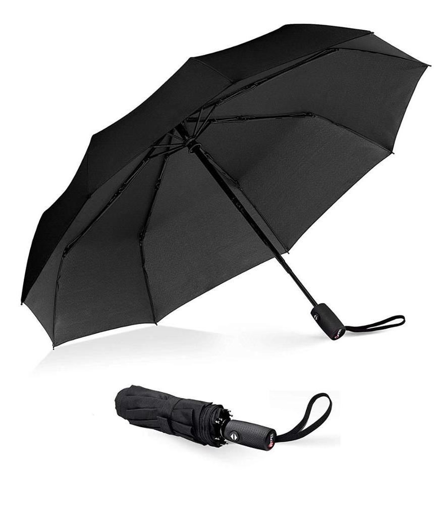 Full automatic open travelling compact umbrella, strong windproof 3 fold open golf umbrella with automatic open and close handle