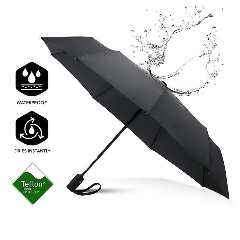 Full automatic open travelling compact umbrella, strong windproof 3 fold open golf umbrella with automatic open and close handle