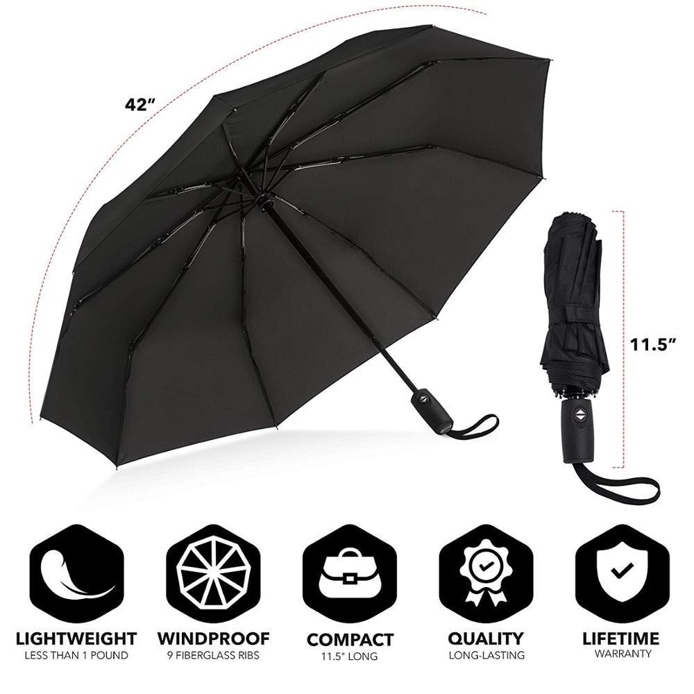 Full automatic open travelling compact umbrella, strong windproof 3 fold open golf umbrella with automatic open and close handle