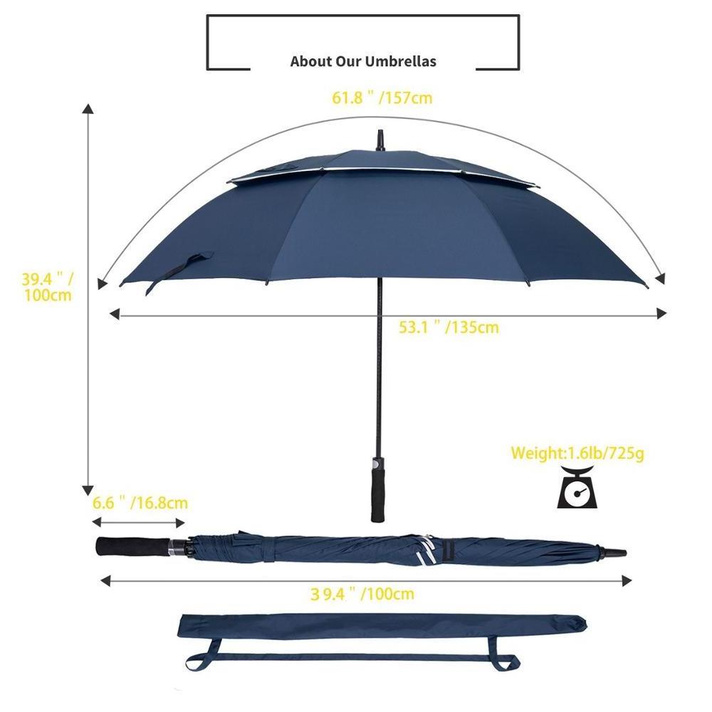 Ovida 62 Inch Automatic Open Golf Umbrella Extra Large Oversize Double Canopy Vented Windproof Waterproof Stick Umbrellas