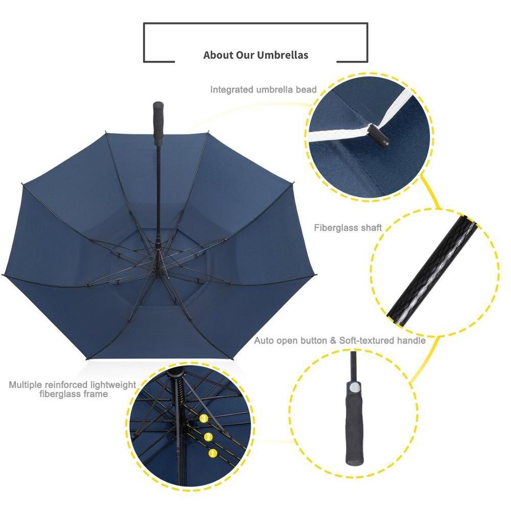 Ovida 62 Inch Automatic Open Golf Umbrella Extra Large Oversize Double Canopy Vented Windproof Waterproof Stick Umbrellas