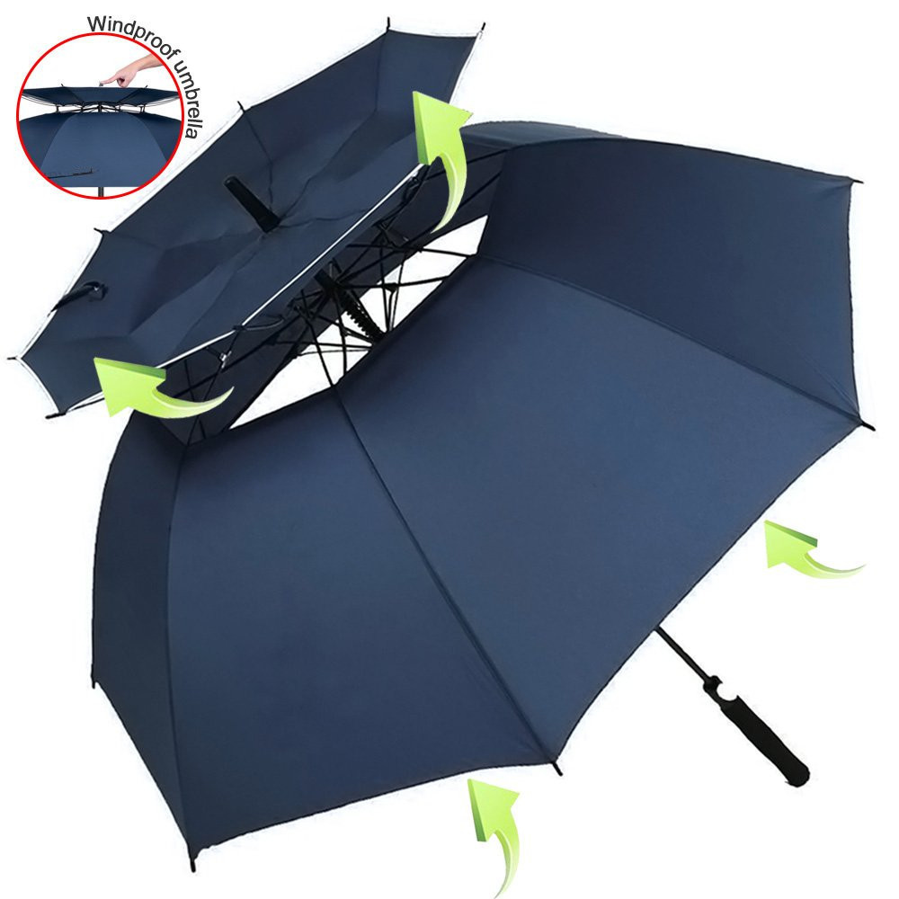 Ovida 62 Inch Automatic Open Golf Umbrella Extra Large Oversize Double Canopy Vented Windproof Waterproof Stick Umbrellas