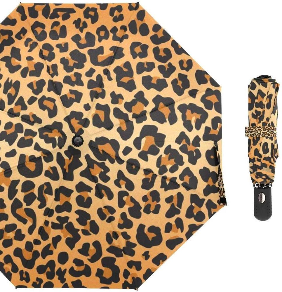 21inch 8ribs customized lady fashion leopard logo printing 3 folding auto open close umbrella