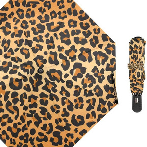 21inch 8ribs customized lady fashion leopard logo printing 3 folding auto open close umbrella