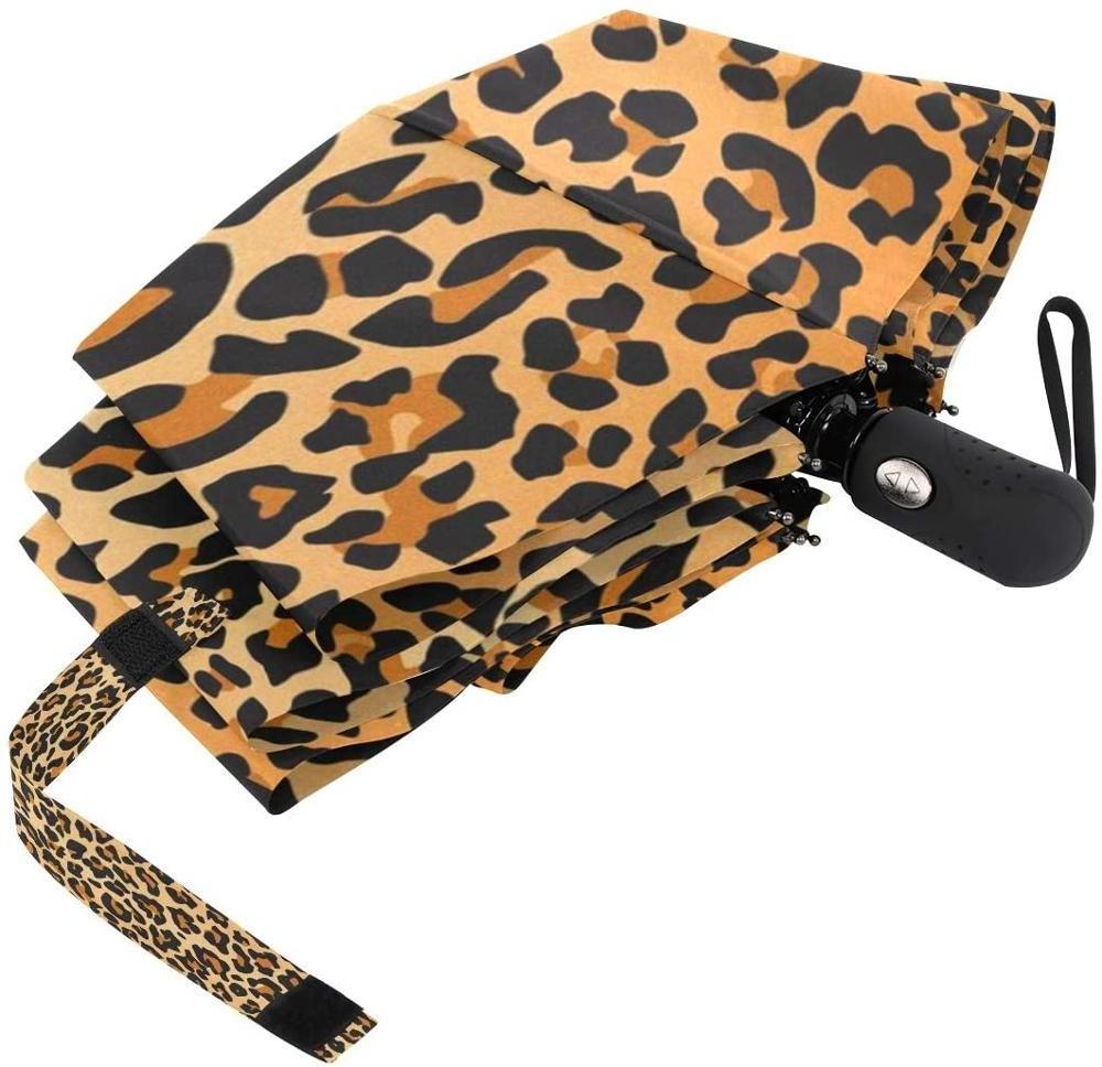 21inch 8ribs customized lady fashion leopard logo printing 3 folding auto open close umbrella