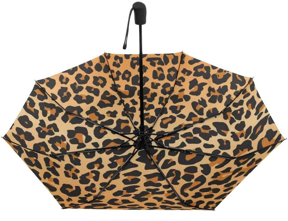 21inch 8ribs customized lady fashion leopard logo printing 3 folding auto open close umbrella