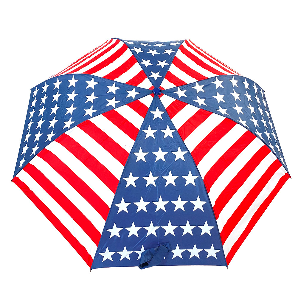 Ovida Customized USA silk printing  2 fold umbrella auto open pongee umbrella for wind poof national flag  umbrella