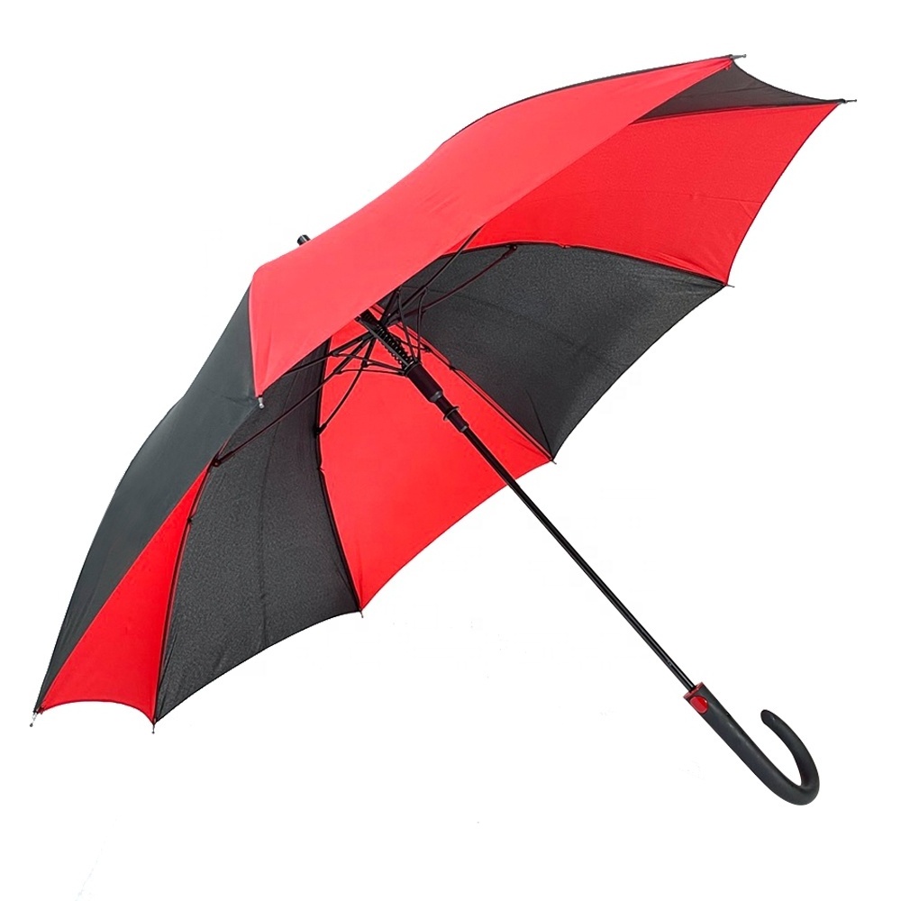 OVIDA small size red and black windproof golf umbrella automatic open J shape handle golf umbrella with logo printing