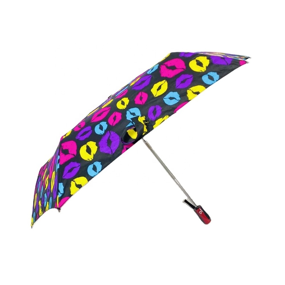 Ovida Colorful 3 Fold Automatic Windproof Umbrella Sexy Lips Woman Rain Custom Print For Promotion Gift Folding Umbrella