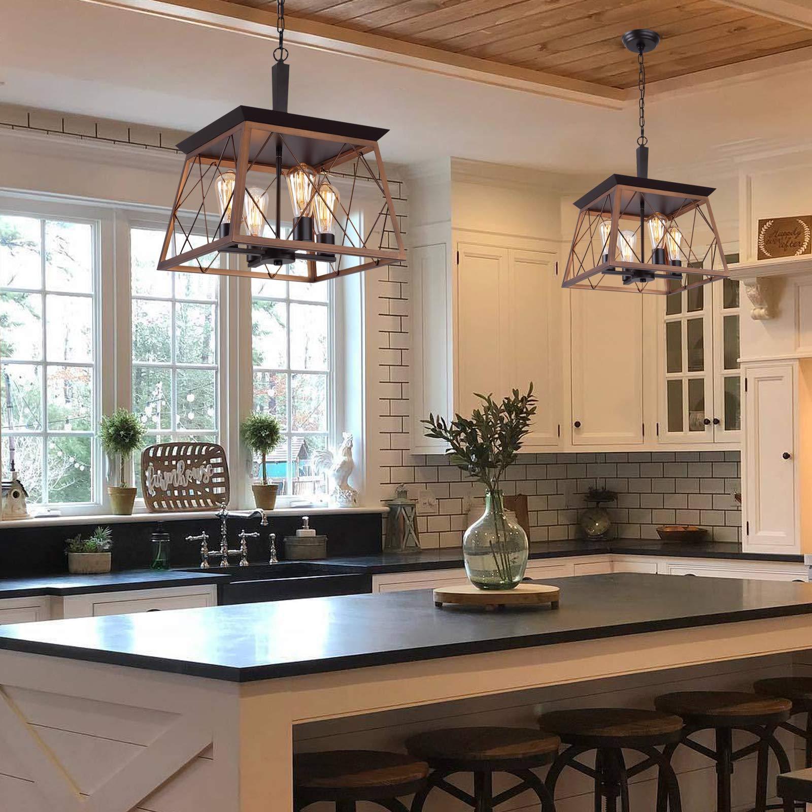 4-Lights Industrial Hanging Light Fixture for Dining Room Kitchen Island Entryway Foyer Farmhouse Rustic Chandelier