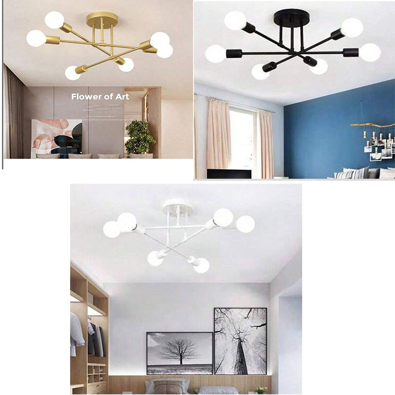 6 head Modern Sputnik Chandelier, E27 Semi Flush Mount Ceiling Light Fixture, Nordic home decor  LampBulbs Not Included