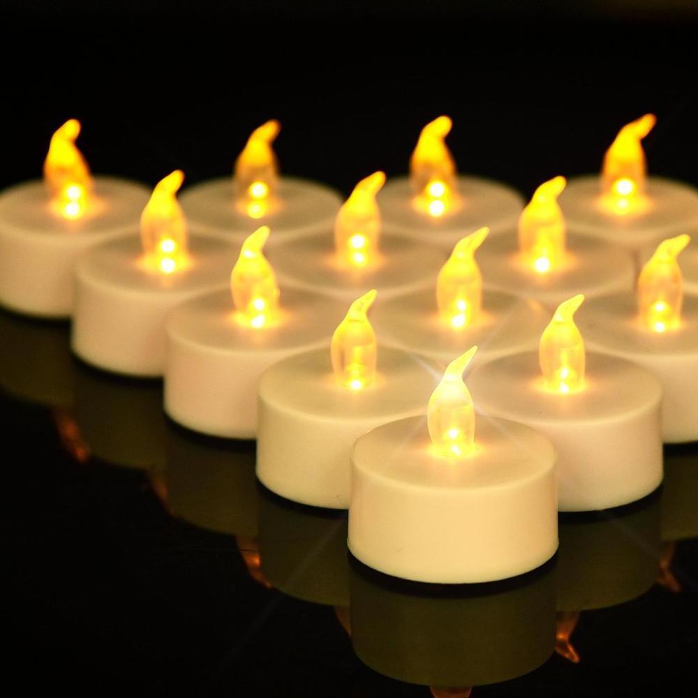 Realistic Flickering Warm Yellow Flameless Candles with Battery, Halloween LED  Battery Operated Tea Lights