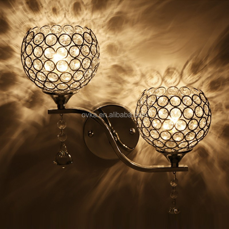 luxury European hotel living room light crystal wall sconce lamp with pull switch crystal wall lamp