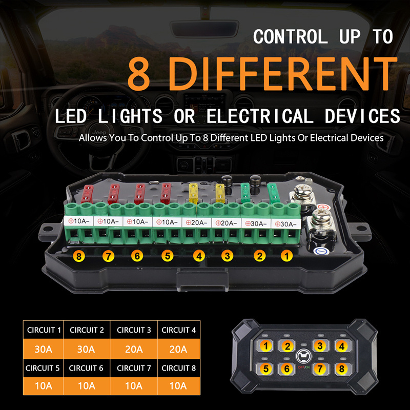 OVOVS Multi-Function Momentary Touch Switch Pod Remote Control 8 Gang Switch Panel for Jeep Truck Boat SUV UTV ATV