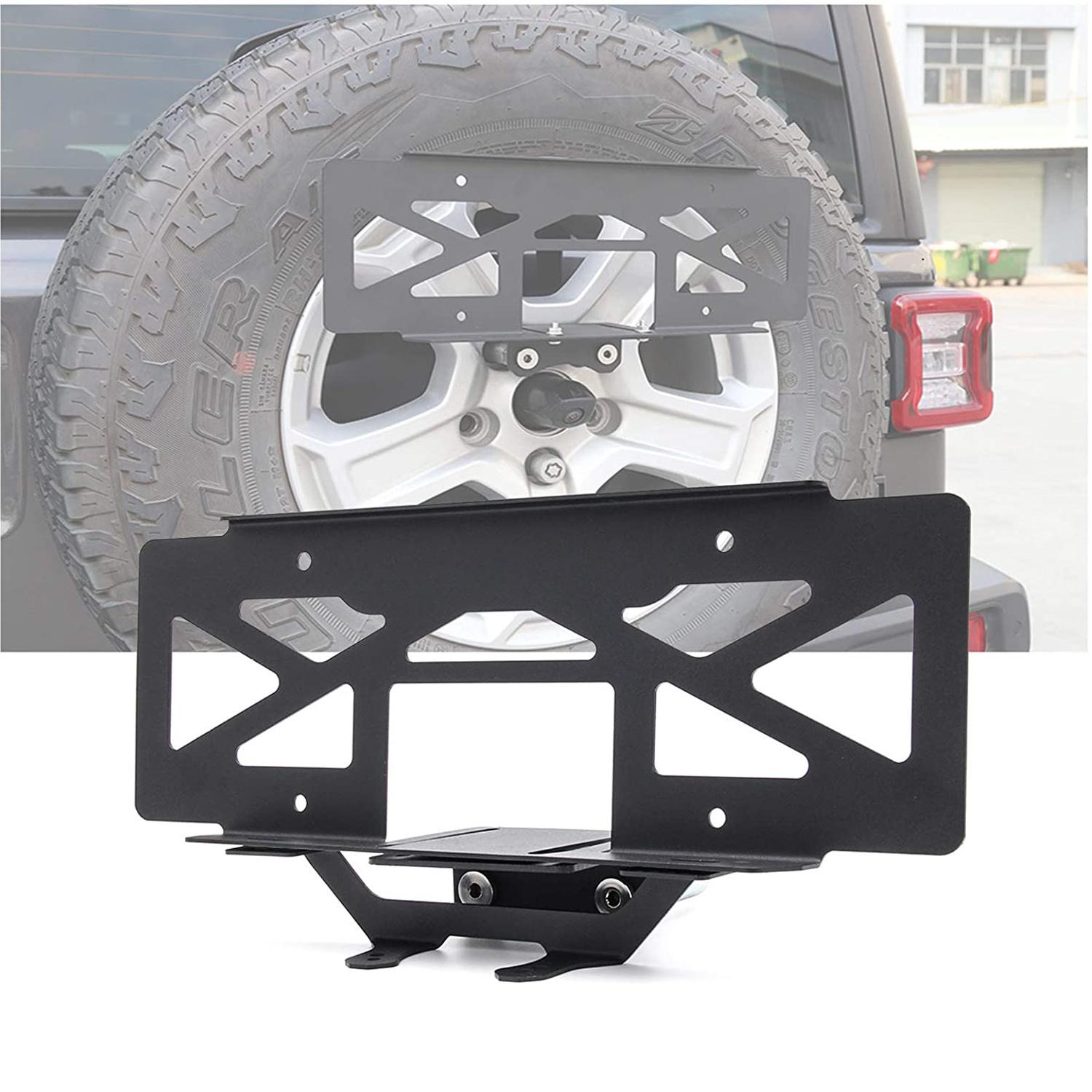 OVOVS Spare Tire Mount License Plate Relocation Bracket 3rd Brake Light Mount Bracket Kit for Jeep Wrangler JL 2018-2021