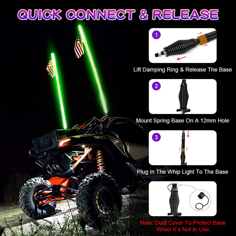 OVOVS Auto Lighting System 6FT LED RGB Spiral Antenna Whip Light With Remote Control for UTV Off-Road Vehicle ATV RZR