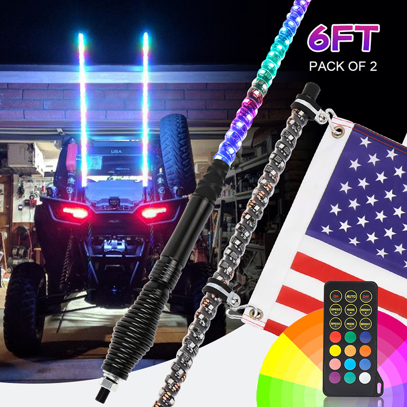 OVOVS Auto Lighting System 6FT LED RGB Spiral Antenna Whip Light With Remote Control for UTV Off-Road Vehicle ATV RZR