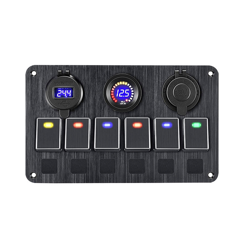 OVOVS Upgrade 6 Gang Marine Boat Rocker Switch Panel 12V Aluminum Waterproof Led Switch Panel For Car Truck Marine Boat