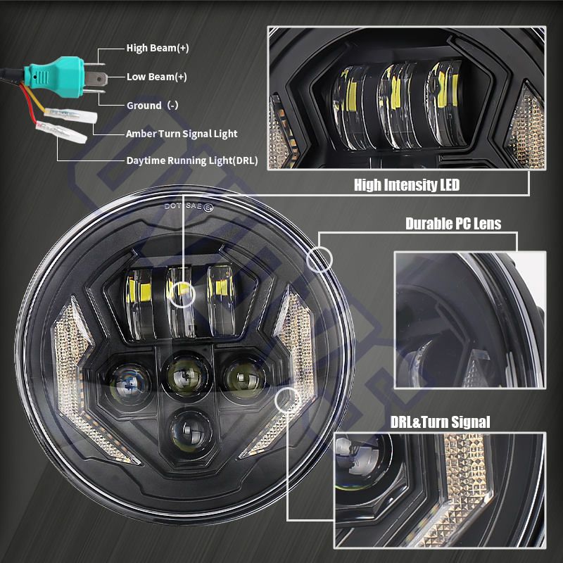 OVOVS 1 Pair 7 Inch LED Headlights with High Low Beam White DRL Amber Turn Signal For 2007-2017 Jeep Wrangler JK