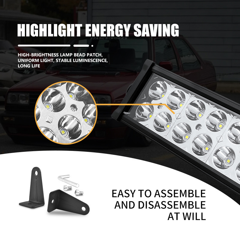 OVOVS Spot Flood LED Work Light Bar 180W Double Row Car Headlight for Truck Jeep Boat 4x4 ATV