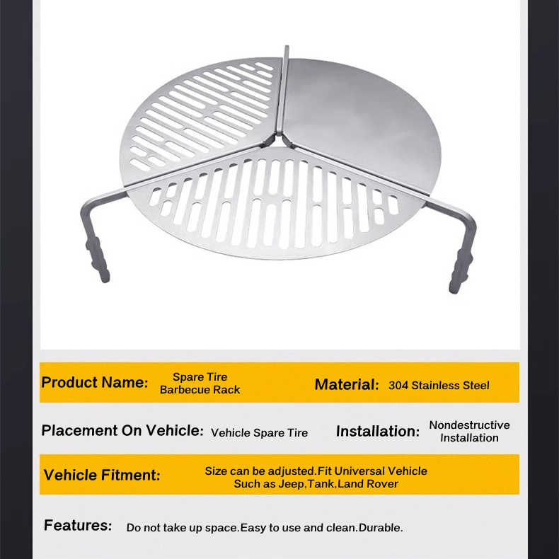 OVOVS Outdoor Camping Baking Grill Special Spare Tire Barbecue Rack For Off-Road Jeep JK JL Tank Land Rover