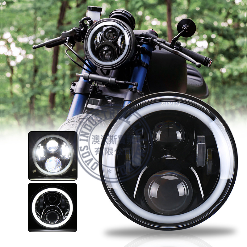 OVOVS Other Auto Parts 7 Inch Round Motorcycle Headlight Led Halo Ring High Low Beam Led Headlight For Honda CB400 CB750