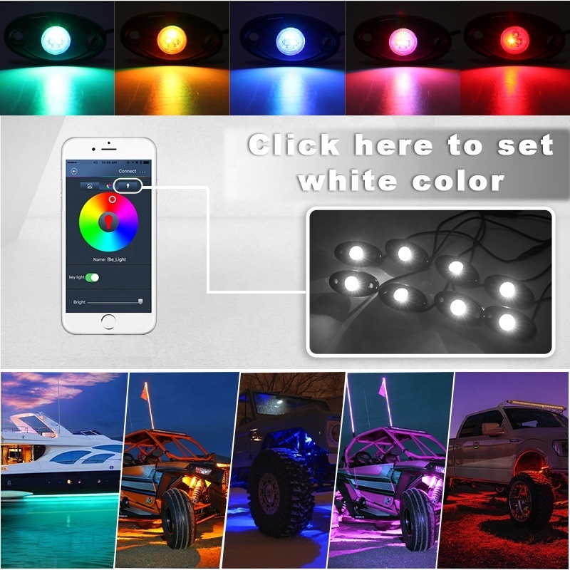 OVOVS 8-Pods LED RGB Rock Light Kit for Mini Truck ATV UTV Wireless Control Auto Parts for Cars Voltage 12V