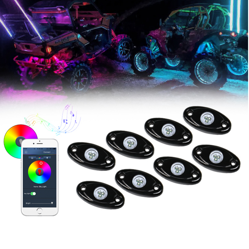 OVOVS 8-Pods LED RGB Rock Light Kit for Mini Truck ATV UTV Wireless Control Auto Parts for Cars Voltage 12V