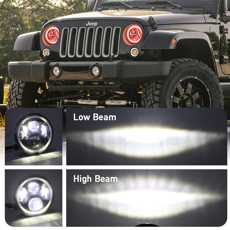 OVOVS Other Auto Parts Round LED Headlight With RGB DRL High Low Beam APP Remote Control 7 Inch Headlight For Jeep Wrangler