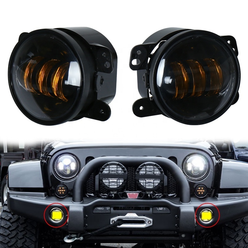 OVOVS Auto Parts 4inch Amber Fog Lamps 12v 4 inch Led Driving Fog Light for Jeep Jk Off Road