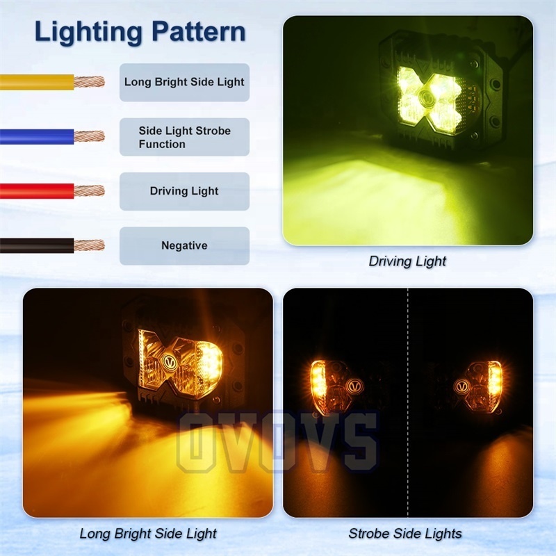 OVOVS Auto Lighting Systems Yellow White Lens Mini Flush Mount Side Shooter 40W 3 Inch Led Work Light For Suv Offroad Atv